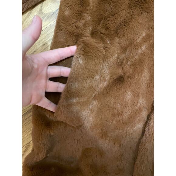 Rachel Zoe Brown Camel Faux Fur Mob‎ Wife Collared Coat Jacket Women's XS - Picture 3 of 6